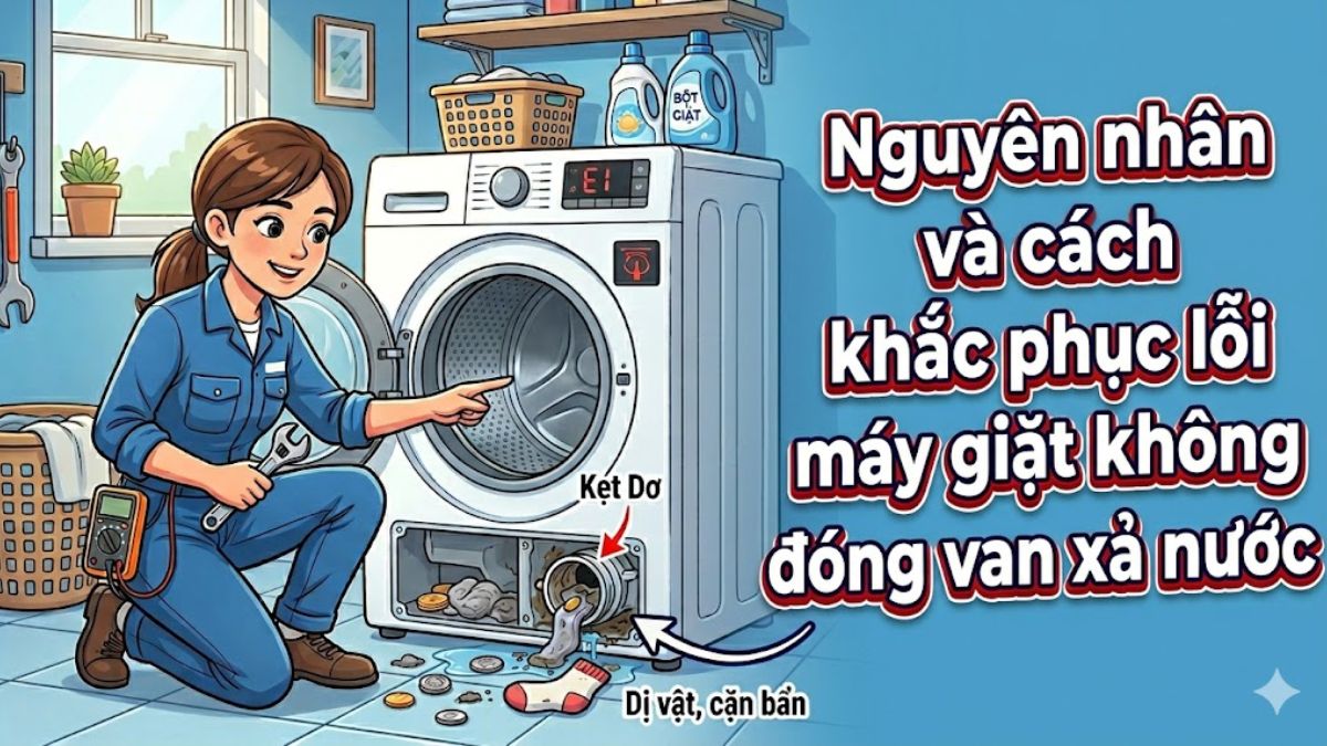 Nguyên nhân máy giặt không đóng van xả nước và cách sửa lỗi chi tiết